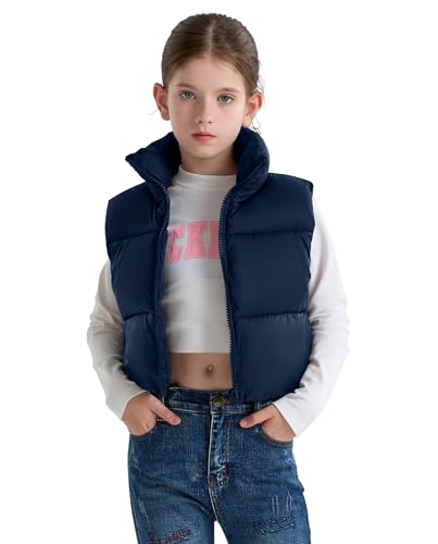 SOLOCOTE Chaleco de Invierno para Niñas Resistente al Agua Caliente Sin Mangas con Cuello Alto Abrigo para Niños Marina 8 Años