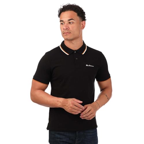 Ben Sherman Polo de manga corta para hombre, Negro, M