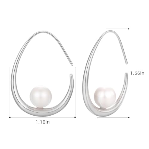 Image of Lightweight Teardrop Hoop Earrings for Women - 14k Gold /White Gold Plated Large Oval Pull Through Hoop Earrings High Polished Statement Jewelry Gift for Women