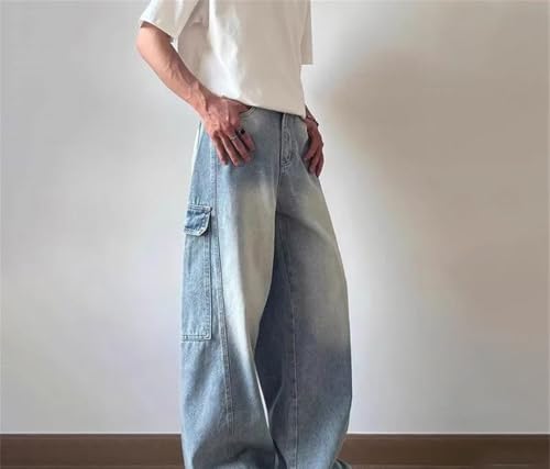 Men Multi Pocket Cargo Denim Pants Wide Leg Straight Fit Hip Hop Style Streetwear Baggy Trousers2