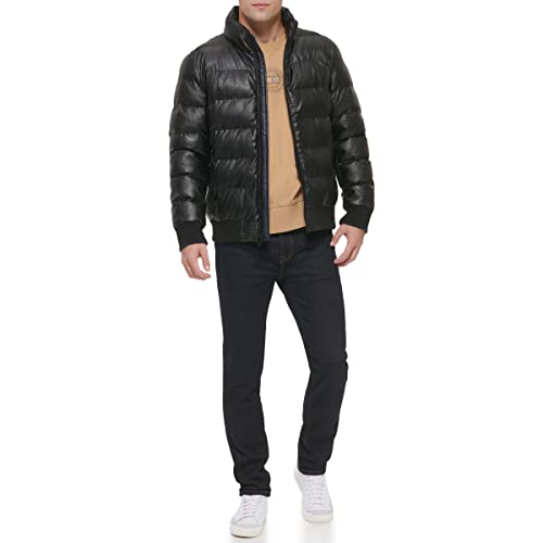 Tommy Hilfiger Mens Tommy Hilfiger Men's Midweight Quilted Faux Leather Bomber, Black, Small3