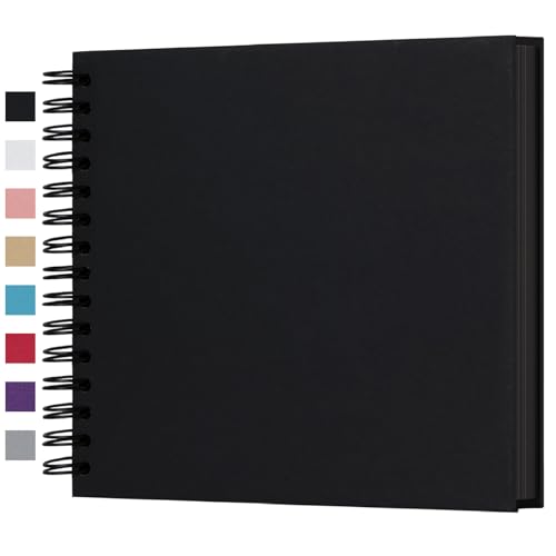 potricher 8 x 8 Inch DIY Scrapbook Photo Album Hardcover Kraft Blank Black Page Wedding and Anniversary Family Photo Album (Black 8 Inch)