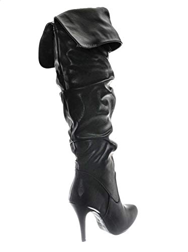 Forever Link High heel Wrinkled Slouchy Dress Boots - Stretch Foldable Over Knee3