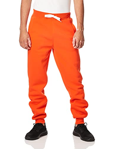Southpole Fleece Joggers for Men with Pockets Lightweight Cuffed Sweatpants for Men (Orange X-Large)