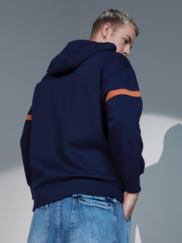 Image of Hubberholme Men Navy Blue Cotton Long Sleeves Regular Hood Sweatshirts HHMSSW23001