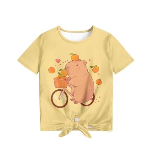 Xhuibop Cute Shirts for Girls Comfy Summer Tops Tie Knot Front Design Tees for Kids 5-124
