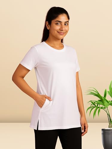 Image of 9shines Label Cotton Plus Size Long T-Shirt Tunic | Hip Covering Regular Top Nightwear| Sleepshirt Lounge wear for Women with Pocket (M-7XL)