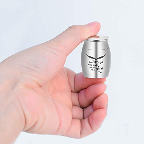 Personalized Small Keepsake Urns for Human Ashes Mini Cremation Urns for Ashes Stainless Steel Memorial Ashes Holder-Your Wings were Ready, But My Heart was Not