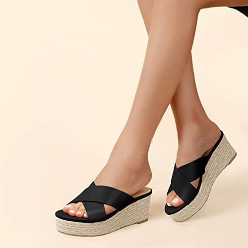 PIZZ ANNU Women's Misty Criss Cross Platform Wedge Sandals Open Toe Espadrille Heels Sandals for Casual Summer Slide Shoes3