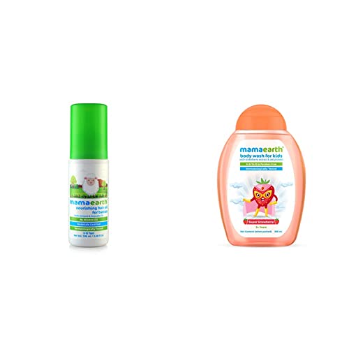 Image of Mamaearth Nourishing Hair Oil for Babies 100ml (0-10 years) & Mamaearth Super Strawberry Body Wash for Kids with Strawberry Oat Protein - 300 ml, 1 count