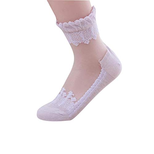 Lace Socks for Women,Ultrathin Transparent Beautiful Crystal Lace Elastic Short Socks (E)