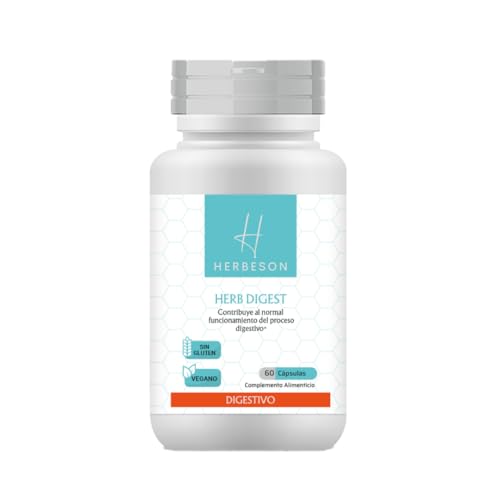 Confort digestivo y vientre plano con Alcachofa, Hinojo y Jengibre – HERBESON HERB DIGEST | Complemento vegano sin gluten con enzimas digestivas y Piña – 60 cápsulas (60)