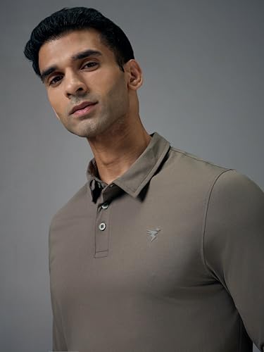 Image of TECHNOSPORT Mens Slim Fit Solid Full Sleeve Cotflex Polo T-Shirt for Regular and Casual Uses