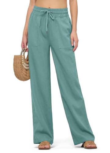 Image of Willit Women Linen Pants Wide Leg Casual Palazzo Pants Beach Summer Lounge Pants Trousers with Pockets 29 inch /31 inch / 33 inch