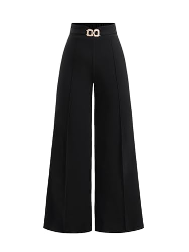 Women's Plus Size Chain Wide Leg Dress Pants High Elastic Waist Work Office Trousers