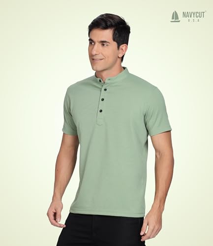 Image of Men's and Boy's Polyster T-Shirt with Mandarin Collared Neck Half Sleeves Closuer Button and Regular Fit | Polo t Shirt for Man || Color Tshirt for Men & Boy