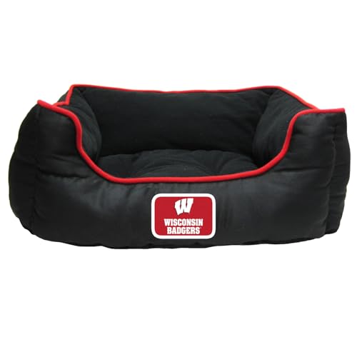 Pets First NCAA Wisconsin Badgers Dog Cuddle Bed. Comfortable Pet Bed with Emroidered Team Name & Logo
