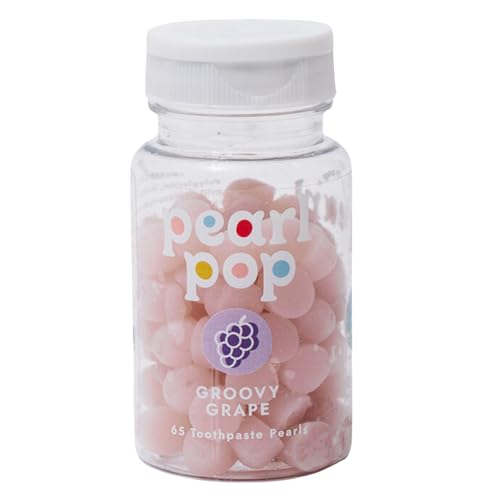 Pearl Pop Perlas de pasta de dientes, uva Groovy, pasta de dientes masticable sin flúor para niños y adultos, alternativa de pasta de dientes de viaje sin desorden hecha con nano-hidroxiapatita y