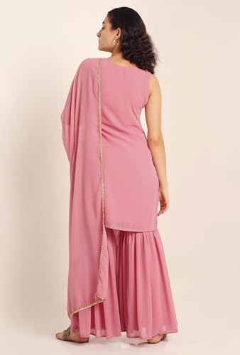 Image of SHOPPING QUEEN Women's Georgette Straight Kurta Sharara Set with Dupatta