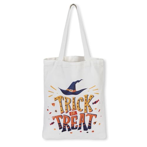 CharmBurst Grande bolsa de Halloween, truque ou trato, lona, reutilizável, ideal para crianças, festa de Halloween, saco de doces, acessório de disfarce
