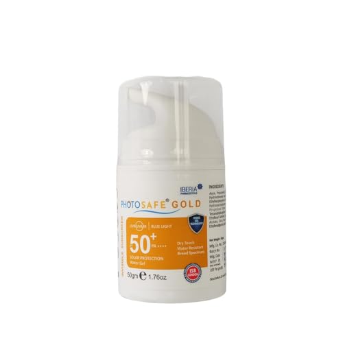 Image of Photosafe Gold Invisible Sunscreen SPF 50+ PA++++, Water Resistant Broad Spectrum UVA UVB Blue Light Protection, Dry Touch Water Gel, 50gm