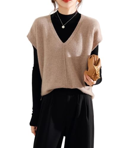 Knitted V-Neck Vest Women's Sweater 100% Merino Wool Sleeveless Pullover Basic Vest Short Tops