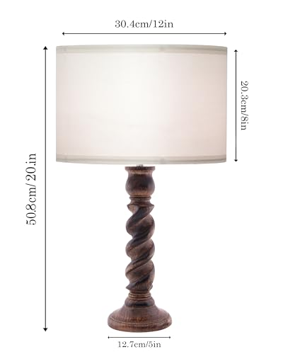 Image of Homesake Classic Twister Wooden Table Lamp with Shade | Handcrafted Bedside Lamp, E27 Holder| Bulb Included |Warm Light Night Lamp, Bedroom, Living Room, Study & Home Decor, KD Off-White Drum