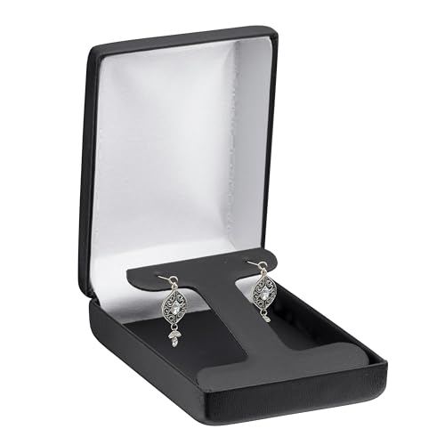 ALLUREPACK Rounded-Top-Leather T-Style Long Earring Box for Women & Girls – Jewelry Gift Box Ideal for Long Hanging Earrings & Hoops – Earring Case with Leather Interior and Satin Inner Top