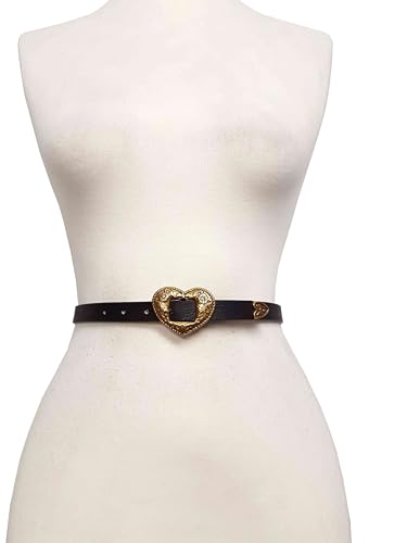 Generic Western Heart Belt with Matching Tip - Black, Women's Skinny Belt2