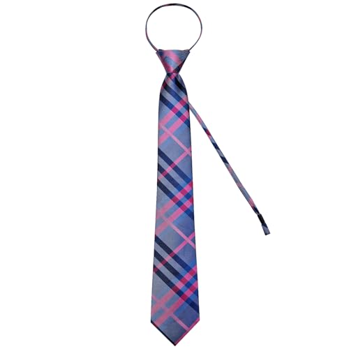 Image of DiBanGu Silk Zipper Ties for Men,Paisley Solid Plaid Pre-tied Tie and Pocket Square Cufflinks Set Formal Adjustable Necktie