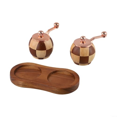 Shophubio Molinillo de pimienta de madera maciza, molinillo de especias de manivela para sal y pimienta, molinillo de condimento de cocina de doble función con elegante tablero de ajedrez (dos juegos