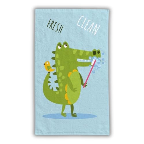 damaloo Toalla infantil de cocodrilo – 30 x 50 cm toalla de algodón para niños – Toalla suave con lazo para colgar – Toalla de secado rápido para invitados de baño y guardería