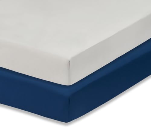 Image of Everyday Kids 2-Pack Fitted Crib Sheets, 100% Soft Breathable Microfiber Baby Sheet, Fits Standard Size Crib Mattress 28in x 52in, Navy Nursery Sheet and Gray Nursery Sheet