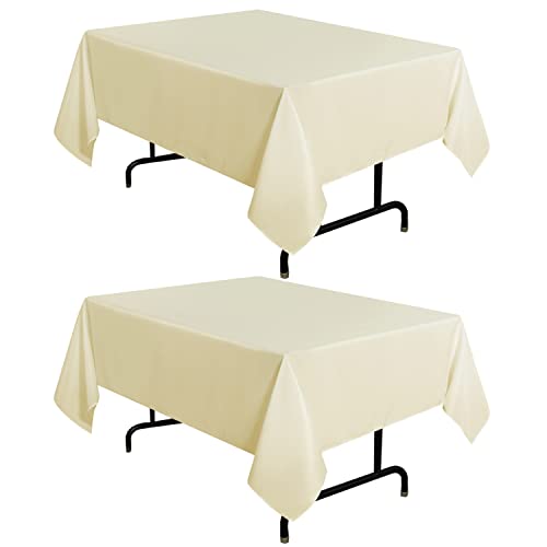 Image of sancua 2 Pack Beige Tablecloth 54 x 54 Inch, Stain and Wrinkle Resistant Square Table Cloth - Washable Polyester Table Cover for Dining Tables, Buffet Parties and Camping