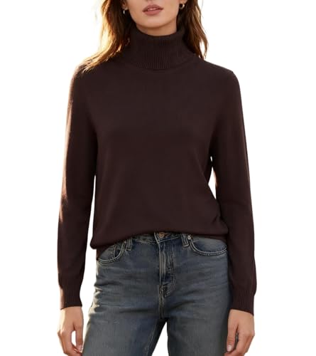 DAIMIDY Women's Turtleneck Cashmere Sweaters Warm Cashmere Sweater Coffee, US L