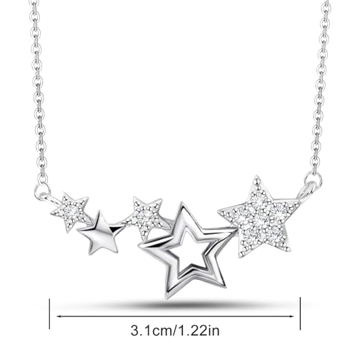 Star Necklace for Girls Teens Women - Sterling Silver Star CZ Pendant Necklace Charm Choker Adjustable Layering Chain Necklaces Day Jewelry Gifts for Christmas2