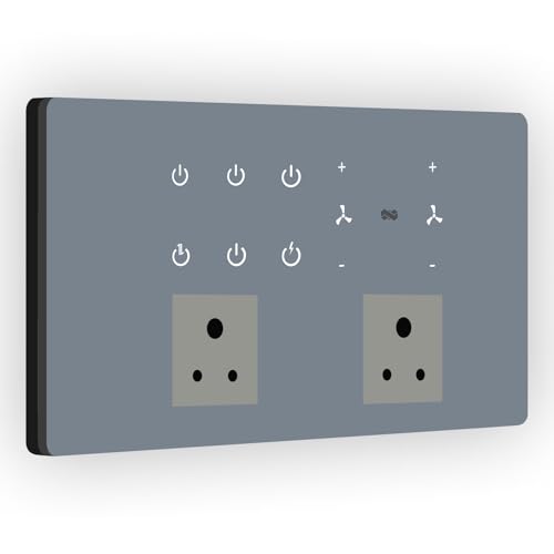 Image of IOTICS Smart Wifi Switch Board: 6 x Switch, 2 Fan & 2 Smart Plug Module. Touch Control, Remote, App Control. Voice Control with Alexa & Assistant. Smart Touch Switch Board For Home Automation (Grey)