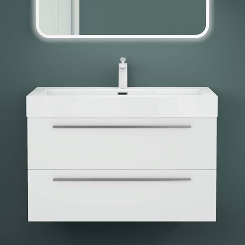 Mai & Mai Badmöbel-Set Waschbeckenunterschrank 90x48x60cm Waschtisch mit Unterschrank inkl. Mineralguss-Waschbecken Quadratto