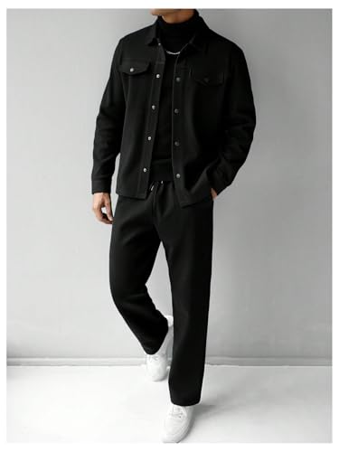 SOLY HUX Men's Jacket Suit Set 2 Piece Casual Outfits Long Sleeve Button Down Shirt Jackets Pants Clothes2