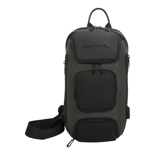 SANTINO Mochila Masculina Viagem Transversal 8L Tecido Oxford 35cm USB Bolso Antifurto Verde Musgo