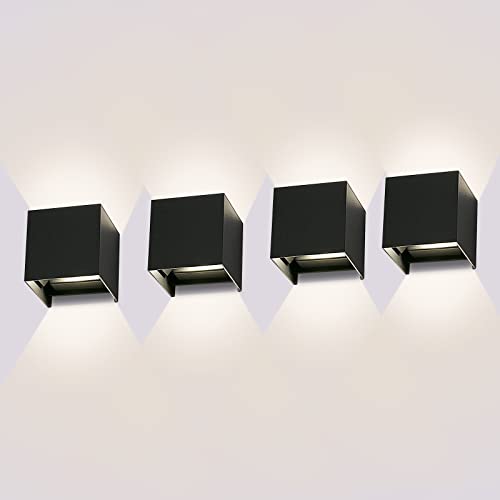 ledmo 4 Pezzi Applique da Parete Interno/Esterno 12W Lampade da Parete Angolo del Fascio Regolabile su e Giù Nero Applique Esterno IP65 Impermeabile 4000K Bianco Naturale