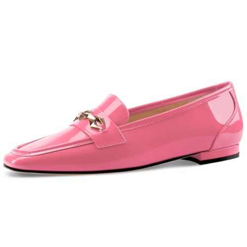 Image of Oh Mispares Womens Loafers Square Toe Low Heel Penny Loafers Fashion Comfortable Slip on Flats Casual Dressy Shoes for Women Work Office Patent Leather