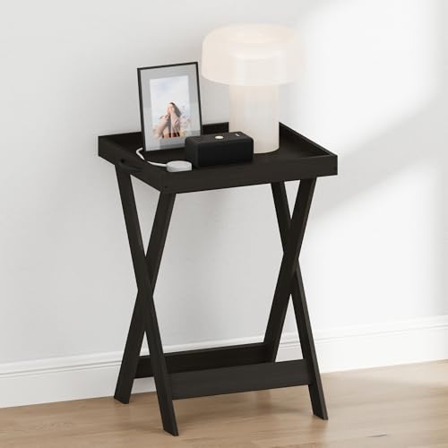 Furinno Classic Night Stand, Square Nightstand with X-Legs, Removable Tray Top End Table, Criss-Crossed Leg Side Table, Bedside Table, Tray Table, for Bedroom, Closet, Dorm, Espresso - image 2