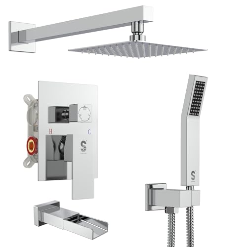 Image of SR SUN RISE 8'' All-Metal Shower System with Tub Spout Handheld Sprayer