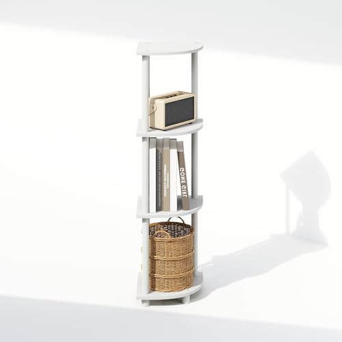 Image of Furinno Turn-N-Tube Corner Shelf, 4-Tier Corner Bookshelf, White | Display Storage Shelves with Open Shelves, for Organization and Storage, Living Room, Home Office, Garage,