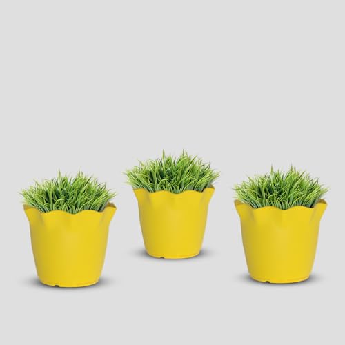 Image of YUCCABE ITALIA SHERA 4 Inch Plastic Flower Pot 3 Piece Set of Unbreakable Round Shape Planter for Home Garden Seedling, Indoor and Outdoor (Yellow)