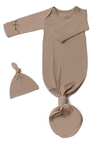 Image of Newborn Baby Knotted Gown, Super Soft Silky Infant Long Sleeve Sleeper for Baby Girl Gifts and Boy Sleeping Bag with Hat