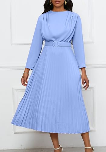 Famnbro Womens Work Dress Long Sleeve A line Church Formal Elegant Office Business Dresses with Belt3