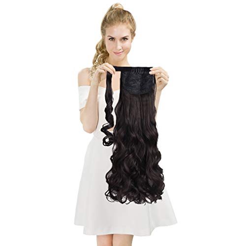 SEIKEA Wrap Around Clip on Ponytail Extension Hairpiece for Women Curly Hair 20 Inch - Black Brown