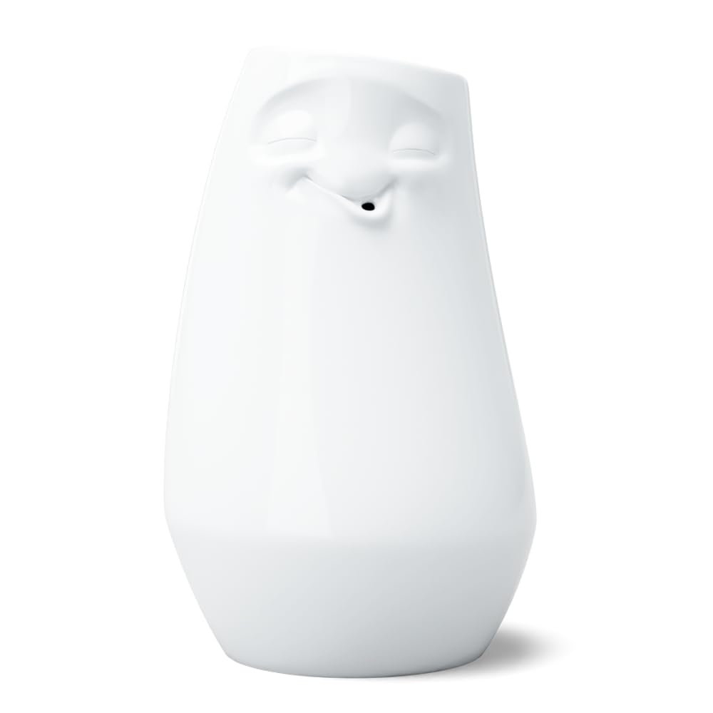 TASSEN Porcelain Tall Flower Vase, Laid-Back Face Edition, 9 inches, White (Single Vase)